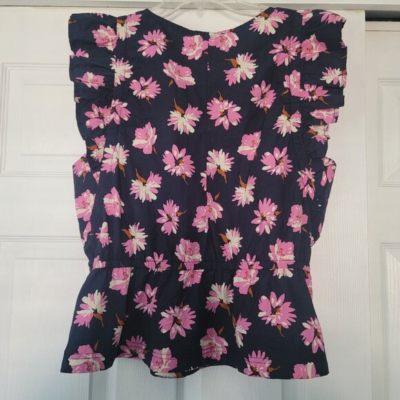 Free Assembly‎ Shirt Womens XL Elastic Waist Ruffle Sleeve Navy Pink Floral - Picture 6 of 12